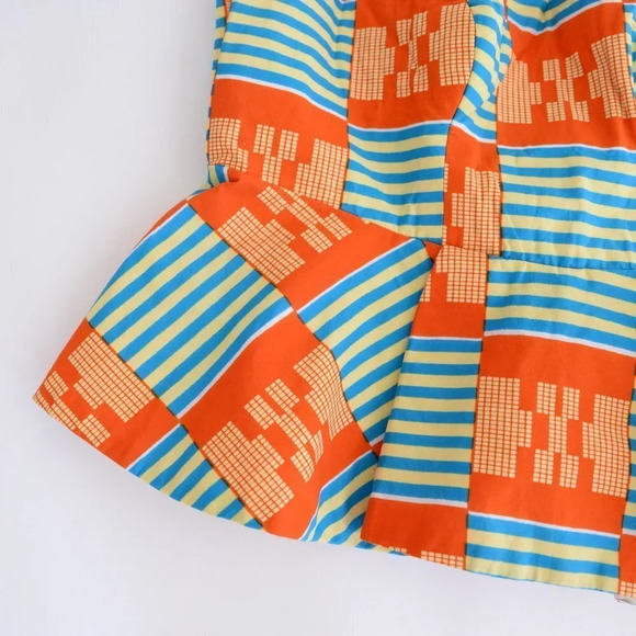 Handmade Orange and Blue Matching Peplum Sleeve  Shirt & Pencil Skirt Set - Picture 5 of 16